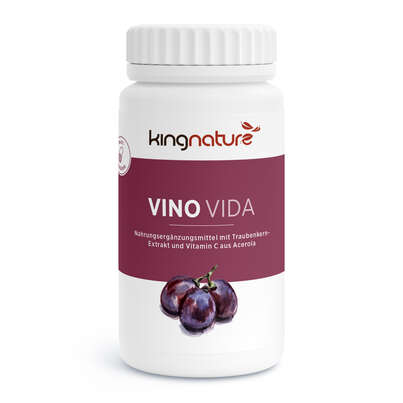 Sie sehen eine Packung KINGNATURE Vino Vida Kaps 305 mg Ds 90 Stk, Produktbild: 01 KINGNATURE Vino Vida Kaps 305 mg Ds 90 Stk, A-Nr.: 4596521 - 01