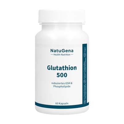 Sie sehen eine Packung NatuGena Glutathion 500 Kapseln, Produktbild: 01 NatuGena Glutathion 500 Kapseln, A-Nr.: 5404268 - 01