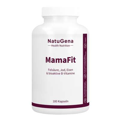 Sie sehen eine Packung NatuGnea MamaFit Kapseln, Produktbild: 01 NatuGnea MamaFit Kapseln, A-Nr.: 5699329 - 01