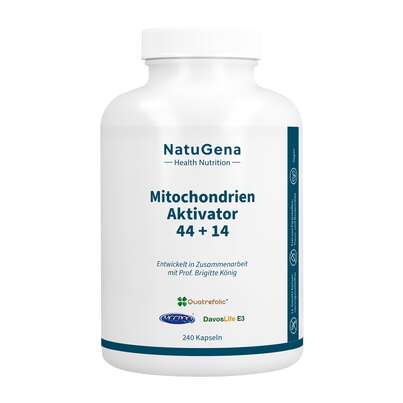 Sie sehen eine Packung NatuGena MitochondrienAktivator 44+14 Kapseln, Produktbild: 01 NatuGena MitochondrienAktivator 44+14 Kapseln, A-Nr.: 5901185 - 01