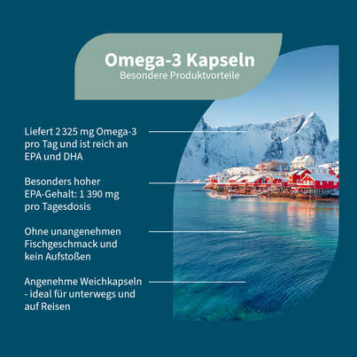 Sie sehen eine Packung Omega-3 Kapseln Fischöl Weichkapseln, Produktbild: 02 Omega-3 Kapseln Fischöl Weichkapseln, A-Nr.: 5901305 - 02