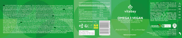 Vitabay Omega 3 vegan Hochdosiert - 1.100mg - Algenöl Kapseln, A-Nr.: 6049220 - 09