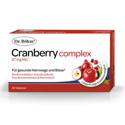 Sie sehen eine Packung Dr. Böhm Cranberry complex, Produktbild: 01 Dr. Böhm Cranberry complex, A-Nr.: 4846030 - 01