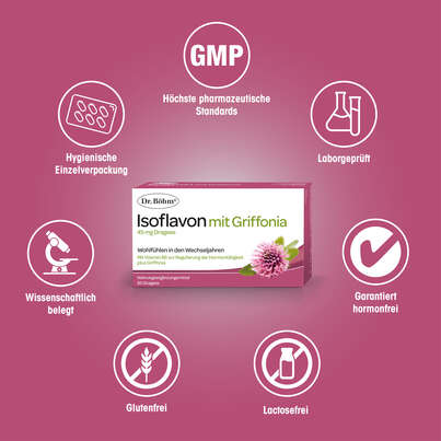 Sie sehen eine Packung Dr. Böhm Isoflavon mit Griffonia, Produktbild: 04 Dr. Böhm Isoflavon mit Griffonia, A-Nr.: 4356610 - 04