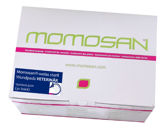 Sie sehen eine Packung MOMOSAN-weiss steril Wund-Pads VETERINÄR 15x10x0,5cm, 30 Stück, Produktbild: 01 MOMOSAN-weiss steril Wund-Pads VETERINÄR 15x10x0,5cm, 30 Stück, A-Nr.: 5959285 - 01