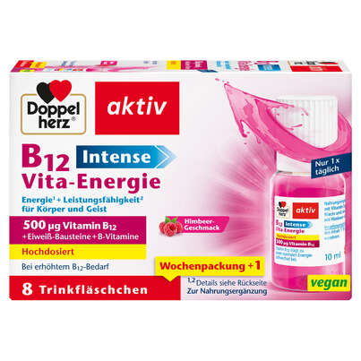 Sie sehen eine Packung Doppelherz B12 Vita-Energie Intense - Eiweiß-Bausteine + B-Vitamine, Produktbild: 01 Doppelherz B12 Vita-Energie Intense - Eiweiß-Bausteine + B-Vitamine, A-Nr.: 5678020 - 01
