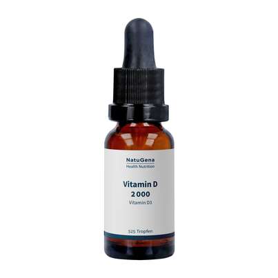 Sie sehen eine Packung NatuGena Vitamin D 2000 Tropfen, Produktbild: 01 NatuGena Vitamin D 2000 Tropfen, A-Nr.: 5699588 - 01