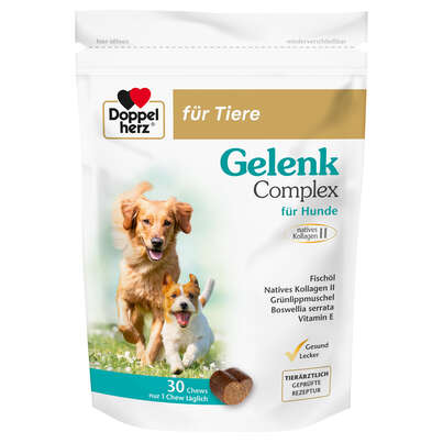 Sie sehen eine Packung Doppelherz für Tiere Gelenk Complex für Hunde, Produktbild: 01 Doppelherz für Tiere Gelenk Complex für Hunde, A-Nr.: 5678422 - 01