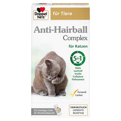Sie sehen eine Packung Doppelherz für Tiere Anti-Hairball Complex für Katzen, Produktbild: 01 Doppelherz für Tiere Anti-Hairball Complex für Katzen, A-Nr.: 5720992 - 01