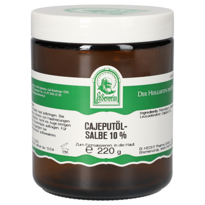 Sie sehen eine Packung CAJEPUTÖL SALBE 10% 220 G, Produktbild: 01 CAJEPUTÖL SALBE 10% 220 G, A-Nr.: 4946576 - 01