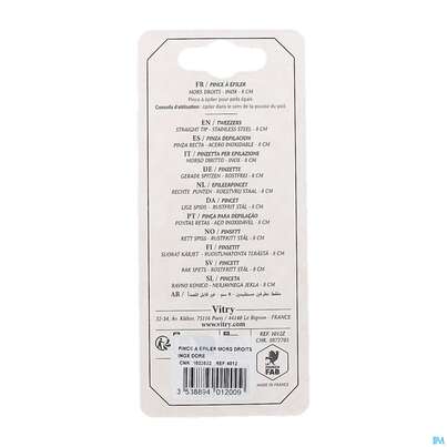 Sie sehen eine Packung Vitry Zupfpinzette „prestige“ Rostfreier Edelstahl Gerade 1pc, Produktbild: 06 Vitry Zupfpinzette „prestige“ Rostfreier Edelstahl Gerade 1pc, A-Nr.: 4633707 - 06