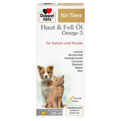 Sie sehen eine Packung Doppelherz für Tiere Haut & Fell Öl Omega-3 für Katzen und Hunde, Produktbild: 01 Doppelherz für Tiere Haut & Fell Öl Omega-3 für Katzen und Hunde, A-Nr.: 5678474 - 01