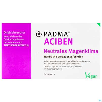 Sie sehen eine Packung Padma Kapseln Aciben Magenbalance 60st, Produktbild: 01 Padma Kapseln Aciben Magenbalance 60st, A-Nr.: 4730250 - 01