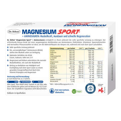 Sie sehen eine Packung Dr. Böhm Magnesium Sport + Aminosäuren, Produktbild: 06 Dr. Böhm Magnesium Sport + Aminosäuren, A-Nr.: 4774106 - 06