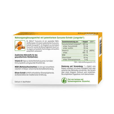 Sie sehen eine Packung Dr. Böhm Curcuma, Produktbild: 06 Dr. Böhm Curcuma, A-Nr.: 5298004 - 06