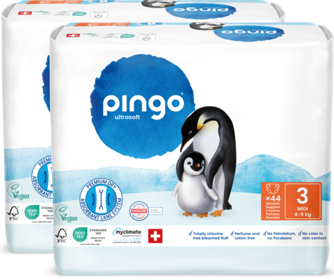 Sie sehen eine Packung Bio Windeln Nr.3 Midi Jumbo 4-9kg Pinguin – Pingo Swiss, Produktbild: 01 Bio Windeln Nr.3 Midi Jumbo 4-9kg Pinguin – Pingo Swiss, A-Nr.: 4559566 - 01