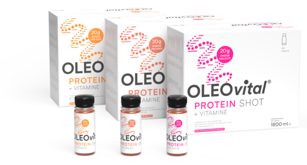 Sie sehen eine Packung OLEOvital PROTEIN SHOT - Eiweißreicher Shot mit Vitaminen, Produktbild: 01 OLEOvital PROTEIN SHOT - Eiweißreicher Shot mit Vitaminen, A-Nr.: 5615002 - 01