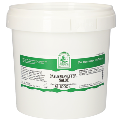 Sie sehen eine Packung CAYENNEPFEFFERSALBE 1000 G, Produktbild: 01 CAYENNEPFEFFERSALBE 1000 G, A-Nr.: 5171982 - 01