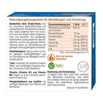 Sie sehen eine Packung Dr. Böhm Gedächtnis aktiv Direkt-Sticks, Produktbild: 06 Dr. Böhm Gedächtnis aktiv Direkt-Sticks, A-Nr.: 5872472 - 06