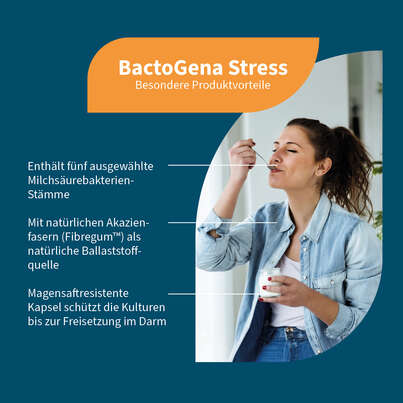 Sie sehen eine Packung NatuGena BactoGena Stress Kapseln, Produktbild: 02 NatuGena BactoGena Stress Kapseln, A-Nr.: 6035991 - 02