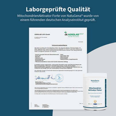 Sie sehen eine Packung NatuGena MitochondrienAktivator Pulver, Produktbild: 08 NatuGena MitochondrienAktivator Pulver, A-Nr.: 6011849 - 08