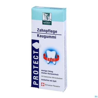 Sie sehen eine Packung Baders Protect Zahnpflege Kaugummi Cur 20st, Produktbild: 02 Baders Protect Zahnpflege Kaugummi Cur 20st, A-Nr.: 4111529 - 02