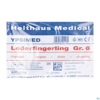 Sie sehen eine Packung Fingerlinge Leder-ypsimed Gr 6 1st, Produktbild: 01 Fingerlinge Leder-ypsimed Gr 6 1st, A-Nr.: 5139719 - 01