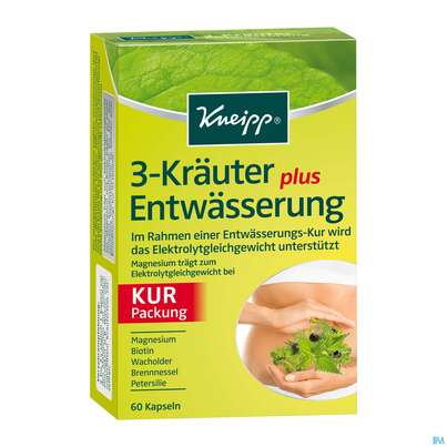 Sie sehen eine Packung Kneipp 3-kraeuter Entwaesserung Plus 60st, Produktbild: 03 Kneipp 3-kraeuter Entwaesserung Plus 60st, A-Nr.: 3577898 - 03