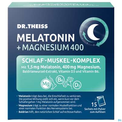 Sie sehen eine Packung Melatonin +magnesium 400 Schlaf-muskel-komplex Dr.theiss 15st, Produktbild: 02 Melatonin +magnesium 400 Schlaf-muskel-komplex Dr.theiss 15st, A-Nr.: 5979046 - 02
