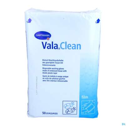 Sie sehen eine Packung Waschhandschuhe Valaclean Film 50st, Produktbild: 03 Waschhandschuhe Valaclean Film 50st, A-Nr.: 1369687 - 03