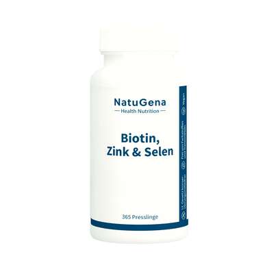Sie sehen eine Packung NatuGena Biotin, Zink & Selen, Produktbild: 01 NatuGena Biotin, Zink & Selen, A-Nr.: 6139383 - 01