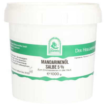 Sie sehen eine Packung MANDARINENÖL SALBE 5% 1000 G, Produktbild: 01 MANDARINENÖL SALBE 5% 1000 G, A-Nr.: 5802276 - 01