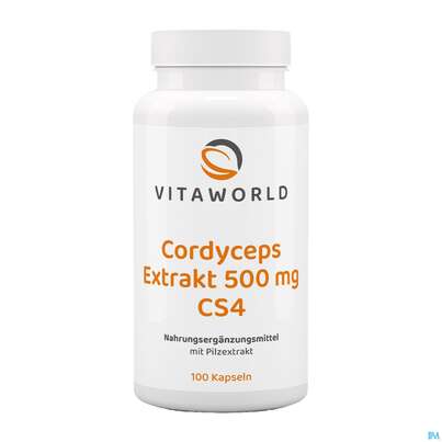 Sie sehen eine Packung Cordyceps Sinensis-extrakt Kapseln Vegetarisch 500mg Vita World 100st, Produktbild: 01 Cordyceps Sinensis-extrakt Kapseln Vegetarisch 500mg Vita World 100st, A-Nr.: 4836439 - 01