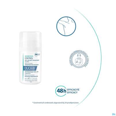 Sie sehen eine Packung Ducray Hidrosis Control Roll-on Anti-transpirant Neu 40ml, Produktbild: 04 Ducray Hidrosis Control Roll-on Anti-transpirant Neu 40ml, A-Nr.: 5724174 - 04