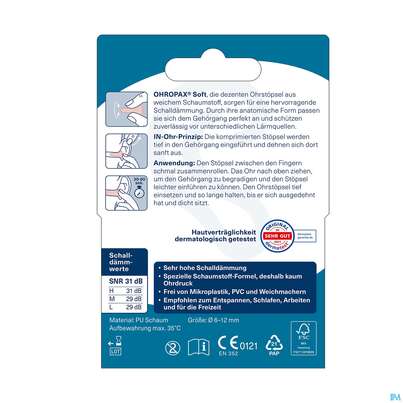 Sie sehen eine Packung Ohrenschutz Ohropax Soft/geraeuscheschutz In Haengeverpackung Pohrs 10st, Produktbild: 07 Ohrenschutz Ohropax Soft/geraeuscheschutz In Haengeverpackung Pohrs 10st, A-Nr.: 5908862 - 07