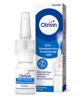 Sie sehen eine Packung Otrivin 0,1% Nasenspray ohne Konservierungsmittel, Produktbild: 01 Otrivin 0,1% Nasenspray ohne Konservierungsmittel, A-Nr.: 1347585 - 01