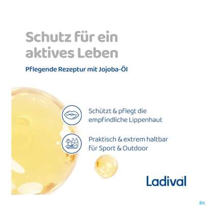Sie sehen eine Packung Sonnenprodukte Ladival/aktiv Uv-lippenstift F50+ 4,8g, Produktbild: 10 Sonnenprodukte Ladival/aktiv Uv-lippenstift F50+ 4,8g, A-Nr.: 5934026 - 10