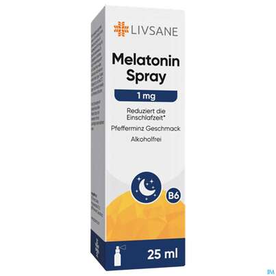 Sie sehen eine Packung Melatonin Spray 1mg Livsane 25ml, Produktbild: 02 Melatonin Spray 1mg Livsane 25ml, A-Nr.: 5848930 - 02