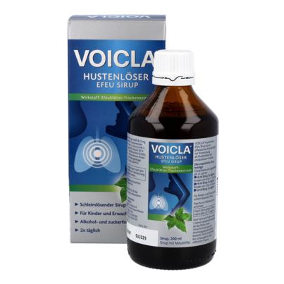 Sie sehen eine Packung VOICLA® Hustenlöser Efeu Sirup, Produktbild: 01 VOICLA® Hustenlöser Efeu Sirup, A-Nr.: 6069010 - 01
