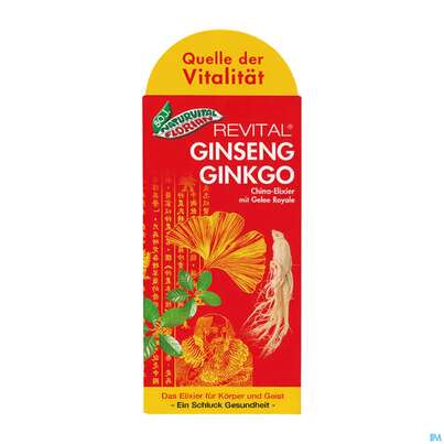 Sie sehen eine Packung Ginseng Ginkgo Revital China Elixier Bio Wein 16% Vol. 330ml, Produktbild: 01 Ginseng Ginkgo Revital China Elixier Bio Wein 16% Vol. 330ml, A-Nr.: 3961697 - 01