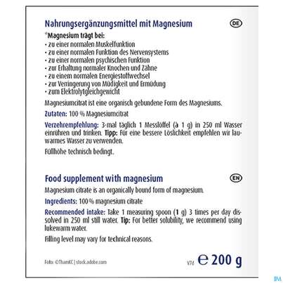 Sie sehen eine Packung Magnesium Citrat Pulver Raab 200g, Produktbild: 03 Magnesium Citrat Pulver Raab 200g, A-Nr.: 5870444 - 03
