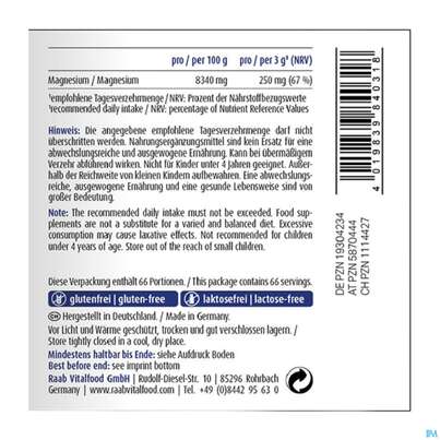 Sie sehen eine Packung Magnesium Citrat Pulver Raab 200g, Produktbild: 05 Magnesium Citrat Pulver Raab 200g, A-Nr.: 5870444 - 05