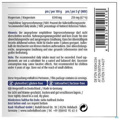 Sie sehen eine Packung Magnesium Citrat Pulver Raab 200g, Produktbild: 06 Magnesium Citrat Pulver Raab 200g, A-Nr.: 5870444 - 06