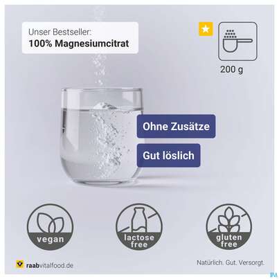 Sie sehen eine Packung Magnesium Citrat Pulver Raab 200g, Produktbild: 07 Magnesium Citrat Pulver Raab 200g, A-Nr.: 5870444 - 07