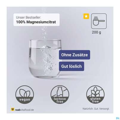 Sie sehen eine Packung Magnesium Citrat Pulver Raab 200g, Produktbild: 08 Magnesium Citrat Pulver Raab 200g, A-Nr.: 5870444 - 08