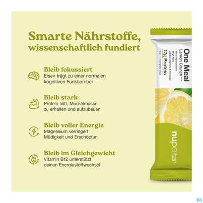 Sie sehen eine Packung Nupo Riegel Fuer 1 Mahlzeit One Meal Bar Zitrone +joghurt 97767 60g, Produktbild: 06 Nupo Riegel Fuer 1 Mahlzeit One Meal Bar Zitrone +joghurt 97767 60g, A-Nr.: 5296637 - 06