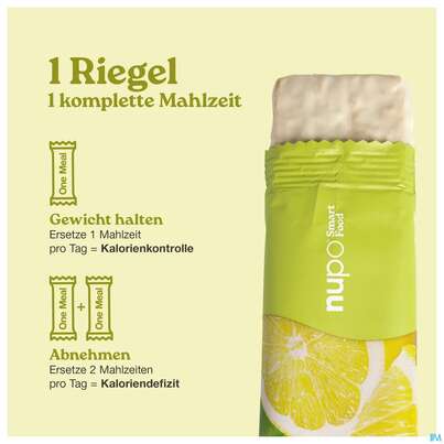 Sie sehen eine Packung Nupo Riegel Fuer 1 Mahlzeit One Meal Bar Zitrone +joghurt 97767 60g, Produktbild: 15 Nupo Riegel Fuer 1 Mahlzeit One Meal Bar Zitrone +joghurt 97767 60g, A-Nr.: 5296637 - 15