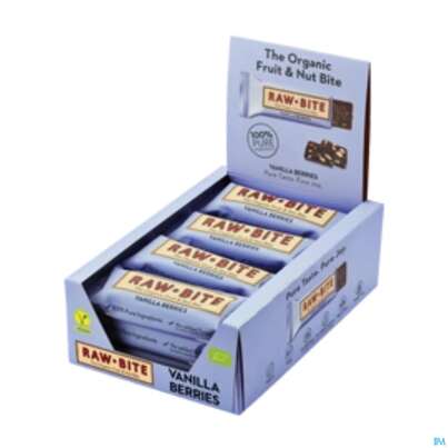 Sie sehen eine Packung Raw Bite Bio Riegel Vanilla Berries 50g, Produktbild: 01 Raw Bite Bio Riegel Vanilla Berries 50g, A-Nr.: 4252661 - 01