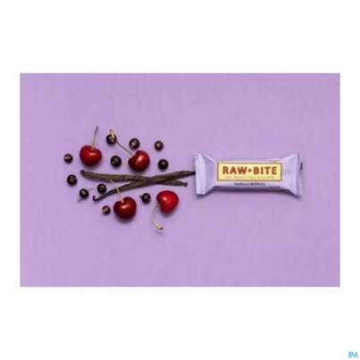 Sie sehen eine Packung Raw Bite Bio Riegel Vanilla Berries 50g, Produktbild: 12 Raw Bite Bio Riegel Vanilla Berries 50g, A-Nr.: 4252661 - 12