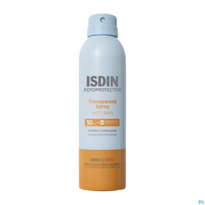 Sie sehen eine Packung Sonnenprodukte Isdin/fotoprotector Transparent Spray Wet Skin Lsf50 100ml, Produktbild: 01 Sonnenprodukte Isdin/fotoprotector Transparent Spray Wet Skin Lsf50 100ml, A-Nr.: 5911918 - 01